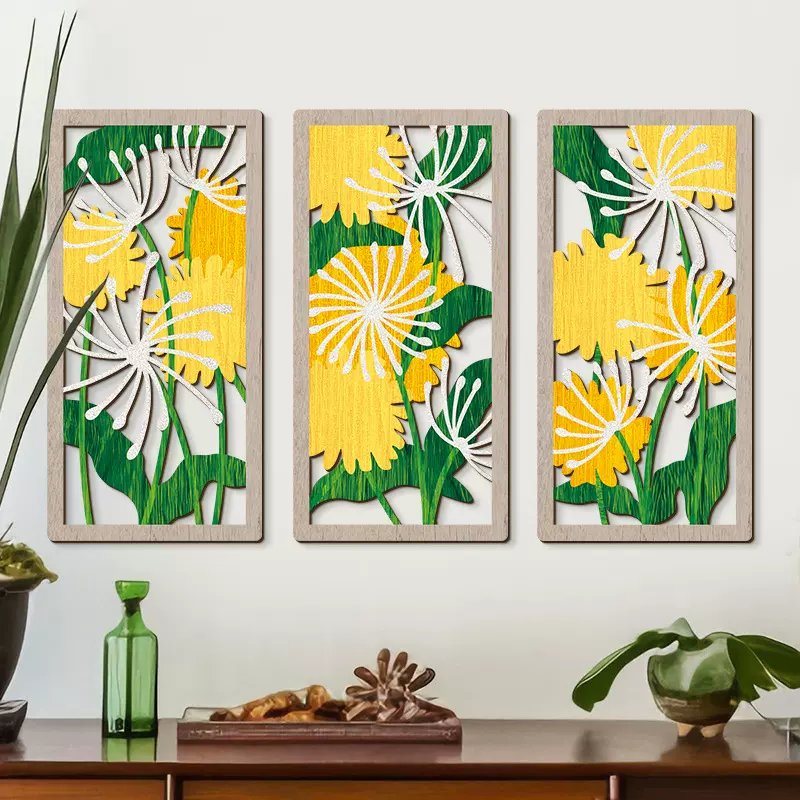 亚马逊蒲公英植物镂空木质挂牌墙面装饰挂件壁挂田园风客厅壁饰