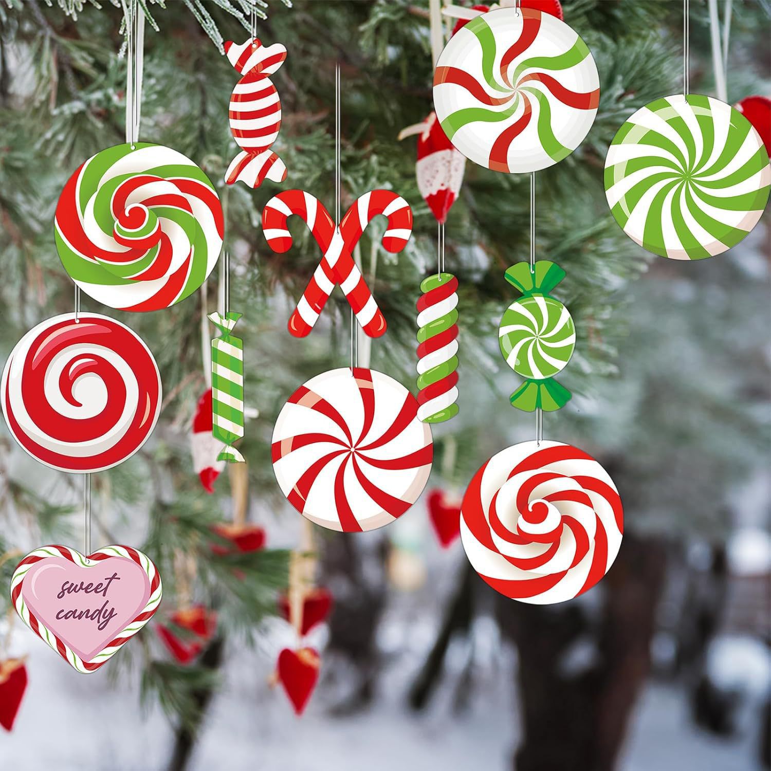 12 PCS Wooden Christmas Candy Yard Decorations Outdoor Reversible…