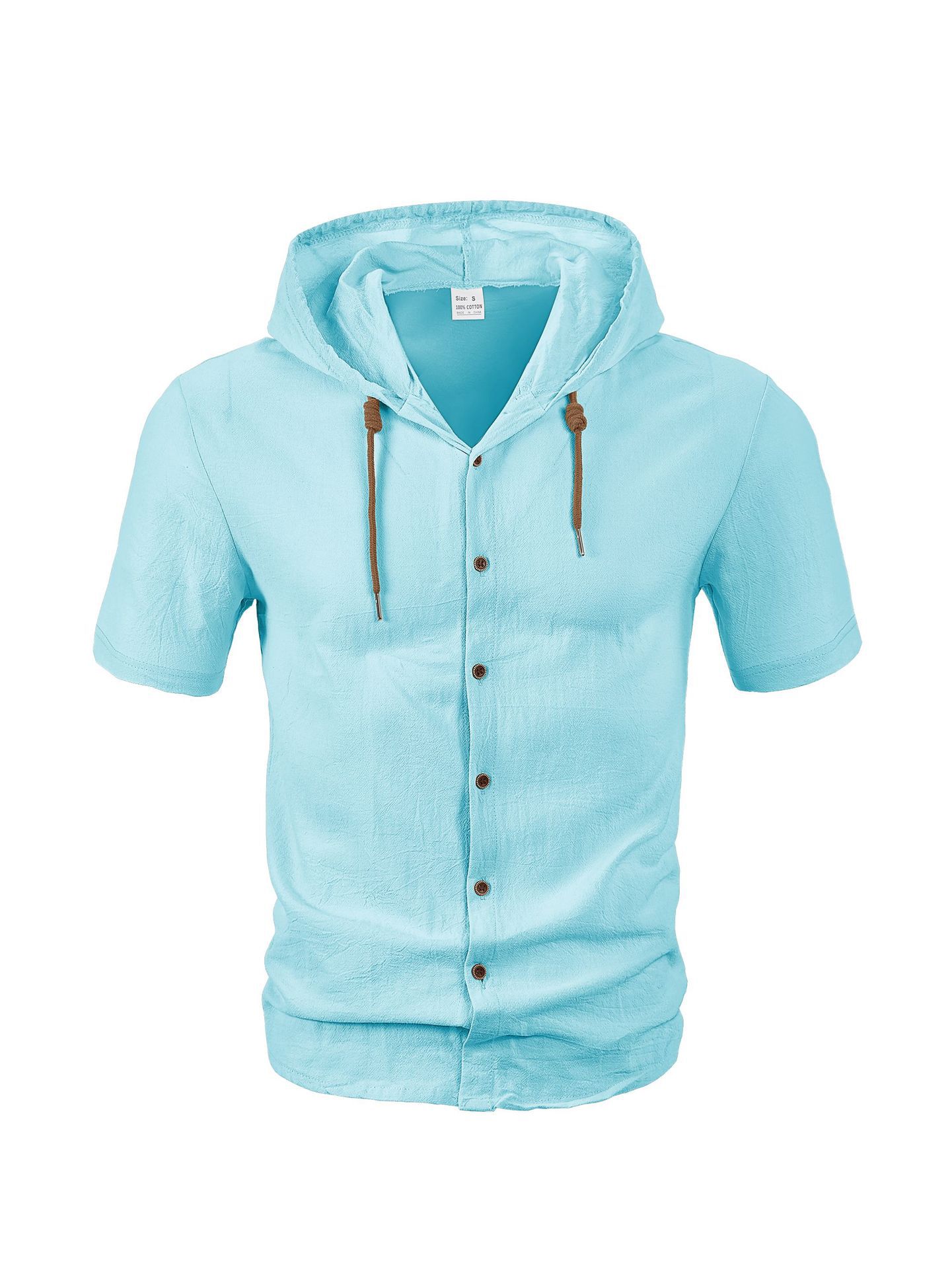 Amazon americano lino camisa de hombre comercio exterior moda ocio verano transpirable delgado con capuzas de manga corta chaqueta cardián