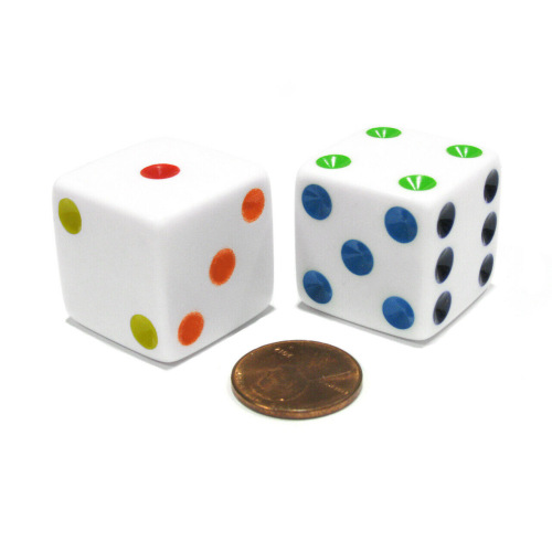 25# white square corner colored dice, dice, board games, mahjong accessories, 2.5CM