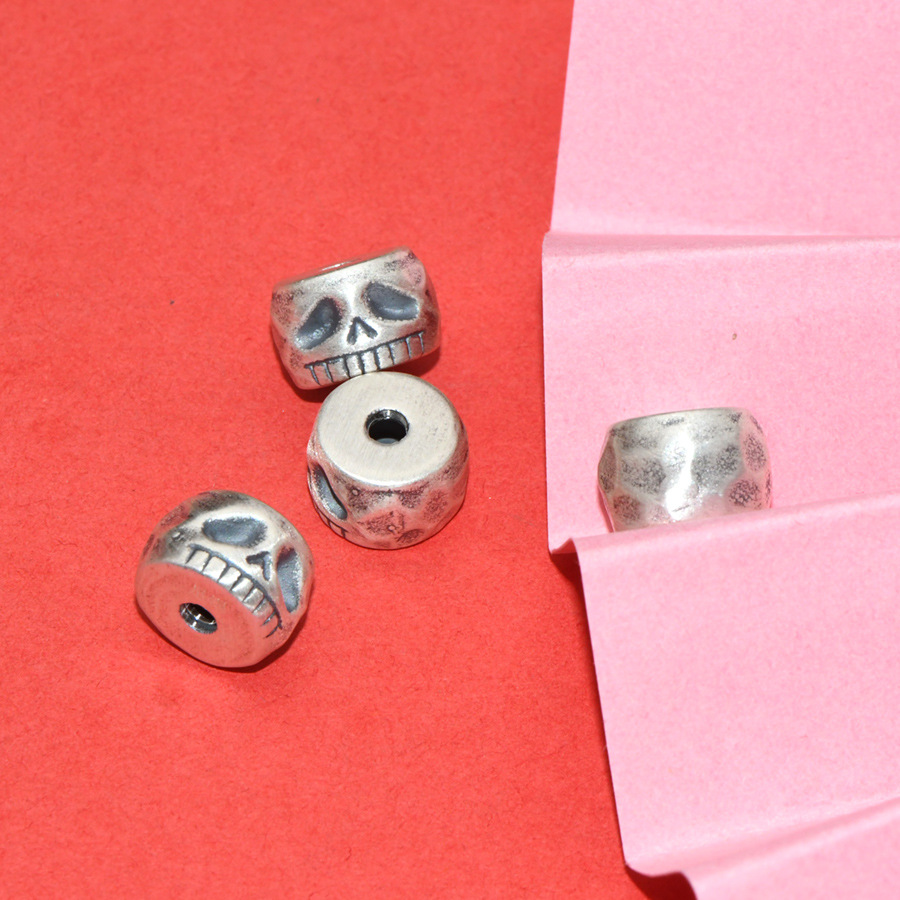 S99 Pure Silver Concave-Convex Spacer Beads with Six-Word Mantra, Loose Beads for DIY Handmade Beading, Stringing, and Barrel Bead Accessories