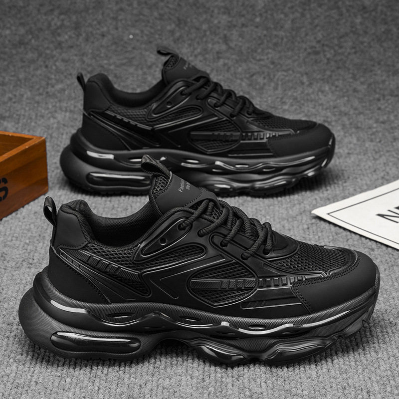 Giày thể thao nam cổ thấp đế bằng, giày chạy bộ giảm chấn đệm khí, giày sneaker dad tăng chiều cao — VZS8099 màu kaki, VZS8099 màu đen