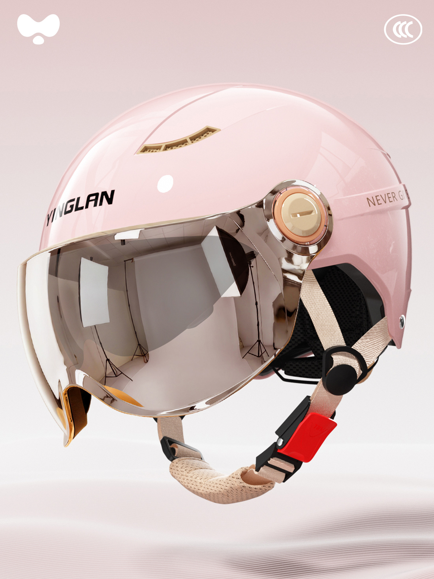 Certified Motorcycle Helmet – Universal Motosiklet kaskı (dəbilqə) - 3c-peach-pink-electroplated-inner-and-outer-double-mirror-new-national-standard-class-a