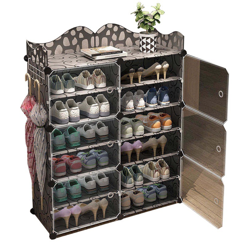 Zapatero simple, zapatero de plástico de almacenamiento multicapa a prueba de polvo, zapatero de ensamblaje multicapa que ahorra espacio en la entrada del dormitorio