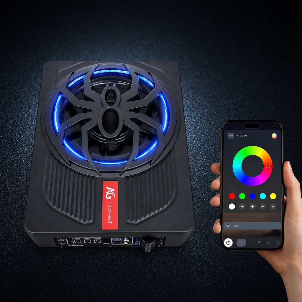 Car Audio Modified Spider 10inch Car Ultra-Thin Subwoofer with Blue Lights High-Power Active Audio