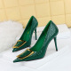 3391-26 Korean version fashionable and delicate, slimming and slimming, slim heels, high heels, shallow mouth, pointed metal buckle single shoes, women's high heels