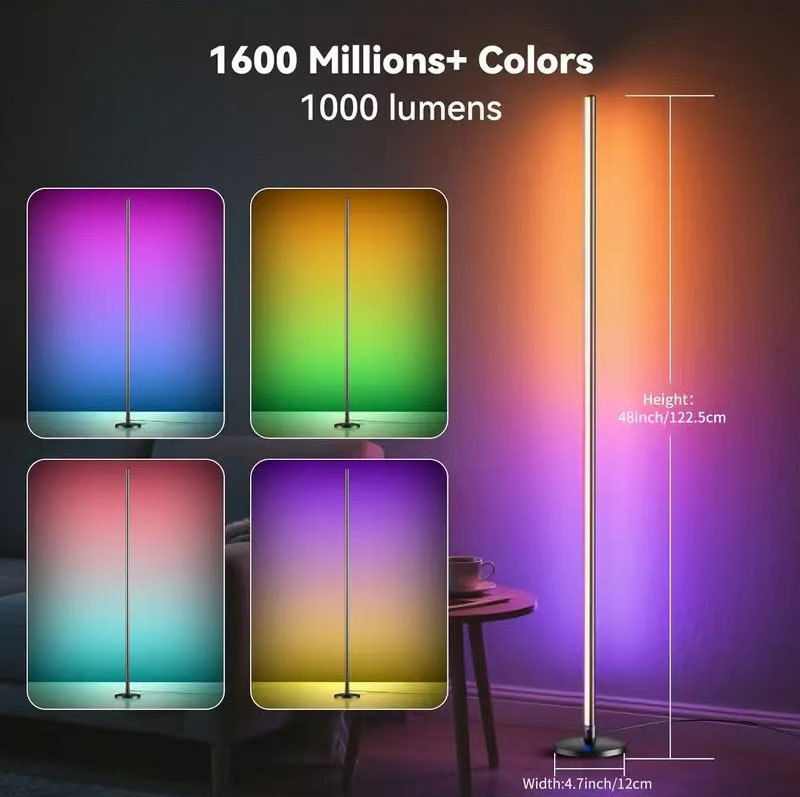 Lámpara de Pie LED RGB de 3 Secciones Policarbonato con Ritmo de Música para Esquina de Habitación image 5