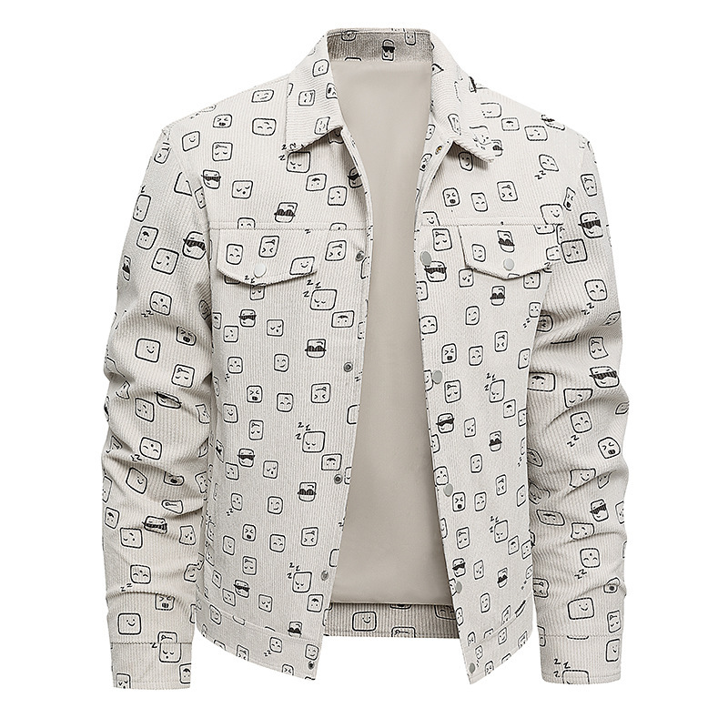 Cross-Border Autumn and Winter New Men's Corduroy Lapel Workwear Printed Fashion Trendy Warm Jacket Plus Size Coat