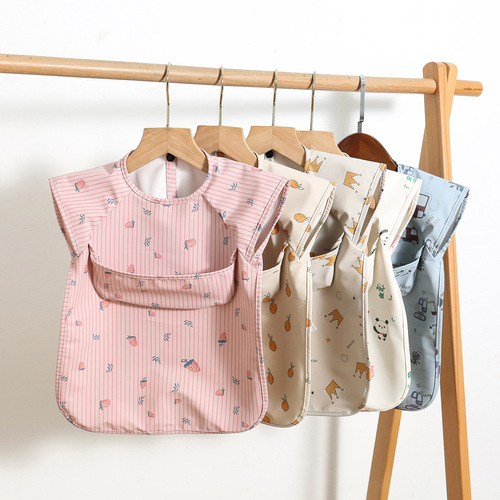 Danish children's sleeveless pu reverse-dressing baby eating clothes bib super soft waterproof baby rice pocket anti-dirty feeding clothes