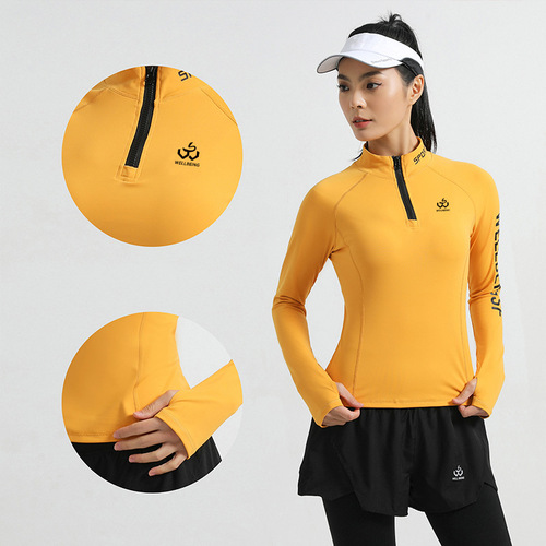 Autumn outdoor half-zip stand-up collar slim long-sleeved sweatshirt quick-drying sports coat running group fitness training top for women
