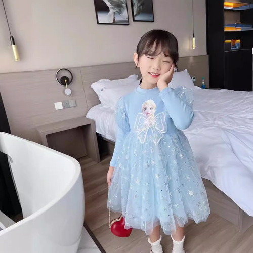 Girls Dress  Spring and Autumn New Children's Ice and Snow Princess Dress Baby Mesh Puff Dress