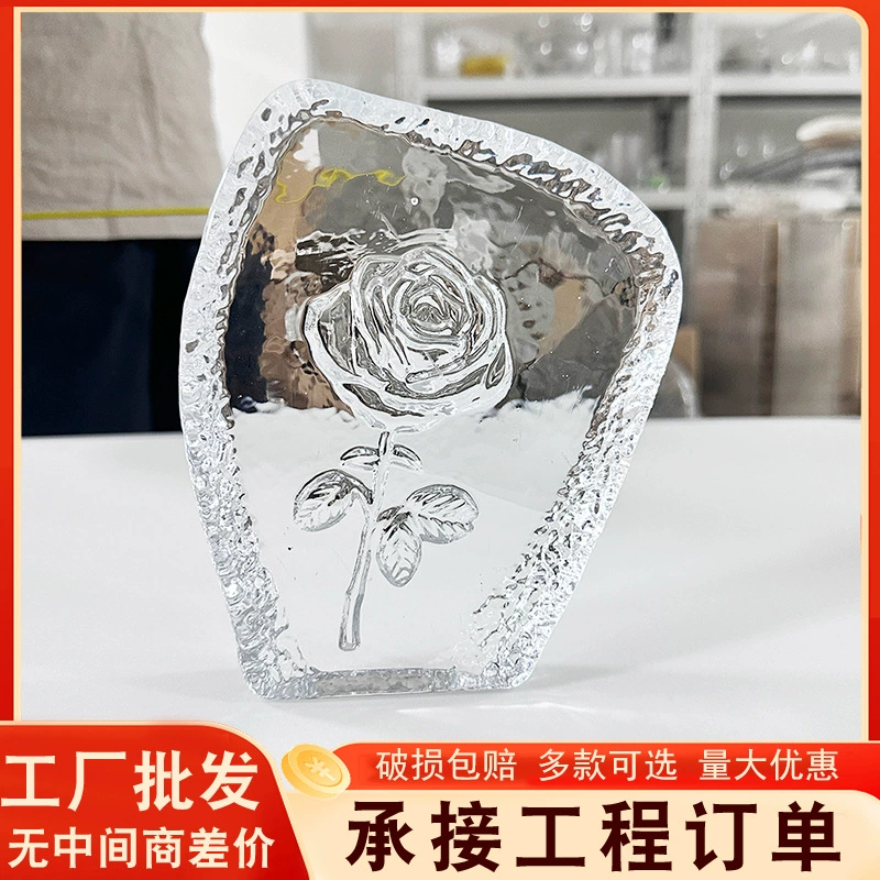 Плитка из резного хрусталя с розами от производителя, перегородка для ванной комнаты, хрустальные плитки, прозрачные кирпичи, цельные стеклянные кирпичи, арт.