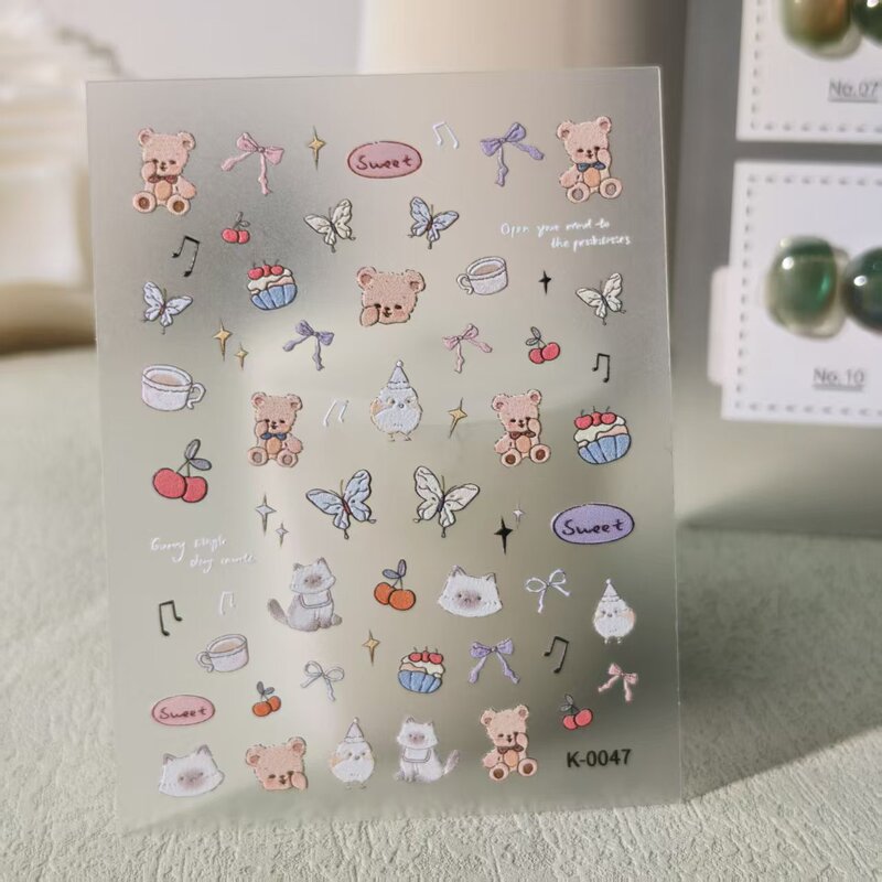 Little Bear's new colorful 3D nail art stickers cute butterfly cherry star DIY phone water cup nail stickers Little Bear's new colorful 3D nail art stickers cute butterfly cherry star DIY phone water cup nail stickers