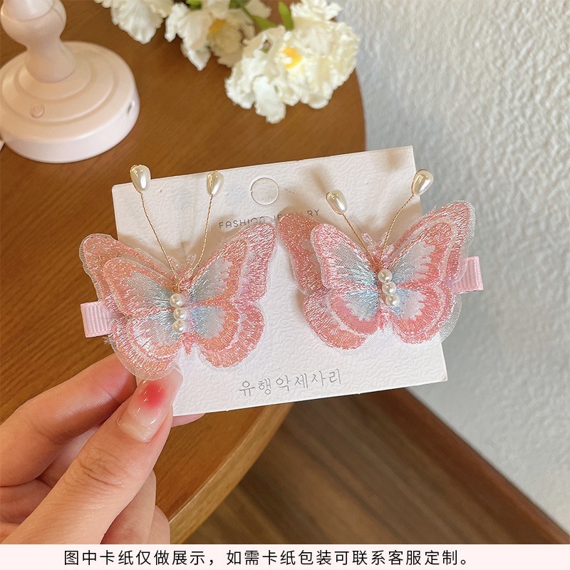 子供用ヘアアクセサリー、女の子用超妖精刺繍蝶ヘアピン、かわいい古代風漢服ヘアピン、プリンセス前髪サイドクリップ|undefined