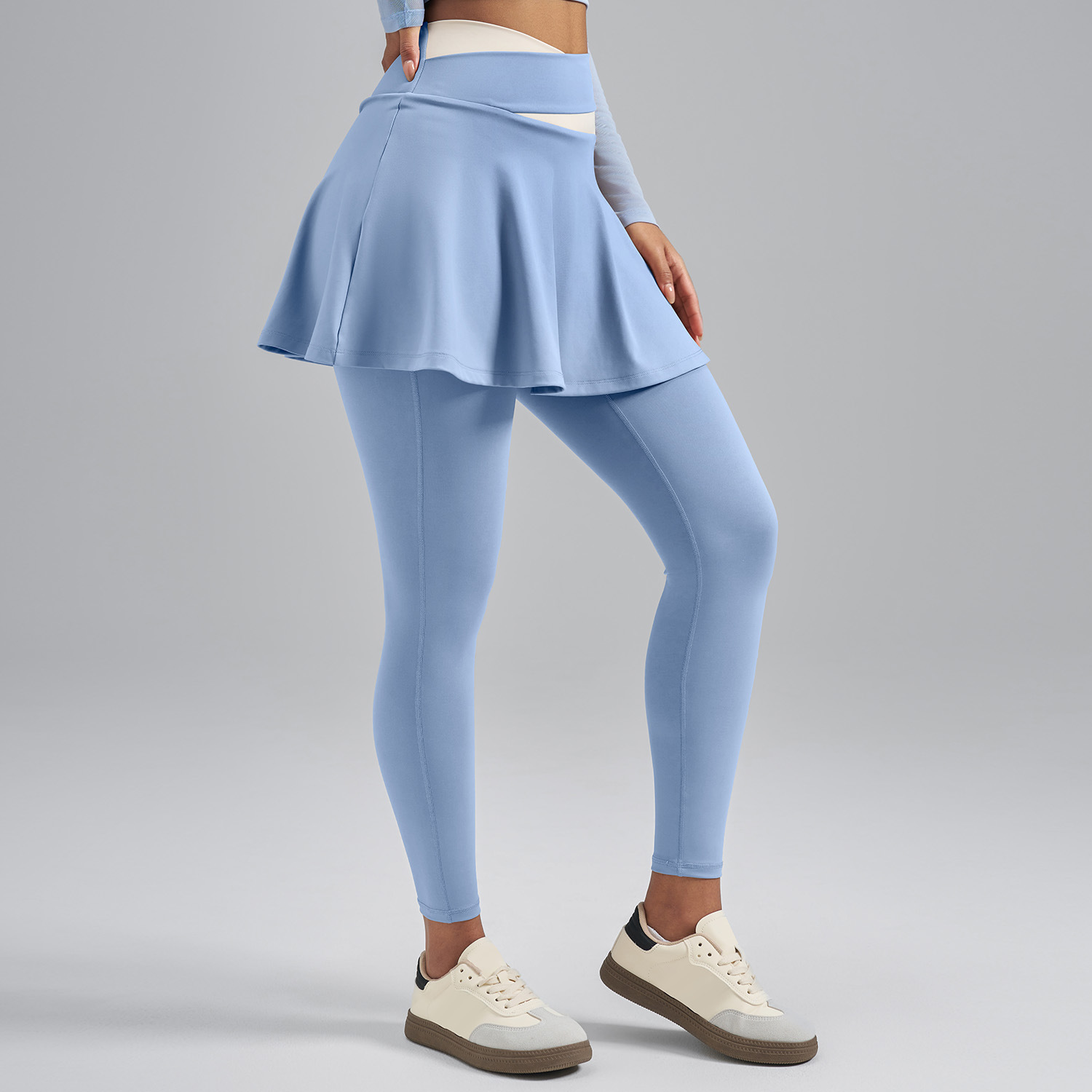 Pantalones de yoga Juyitang de nuevo estilo para comercio transfronterizo, con efecto de dos piezas, antiexposición, sensación de piel desnuda, alta elasticidad, bloques de color, cintura alta, levantamiento de glúteos, fitness.