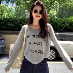 早秋慵懒风撞色刺绣薄款长袖针织衫女新款夏季宽松超好看防晒上衣