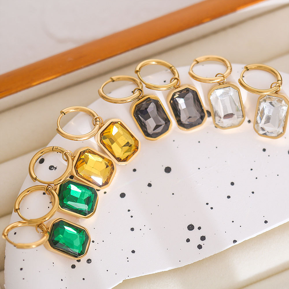 Holiday, Daily Occasion 1 Pair Hip-Hop Square Inlay 304 Stainless Steel Zircon Drop Earrings