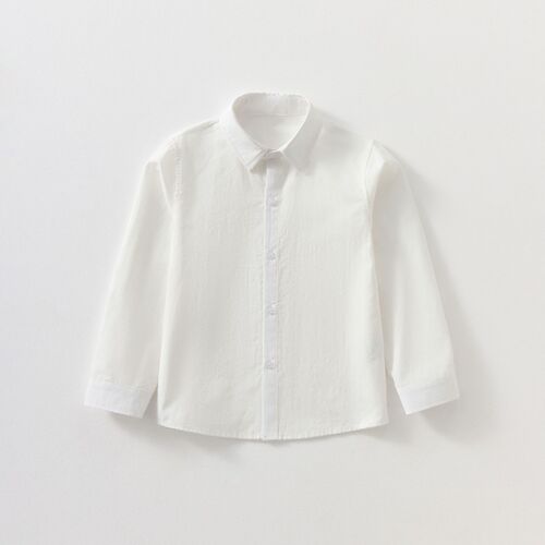 Boys' white long-sleeve autumn children's white school uniform host performance shirt white spring and autumn long-sleeve