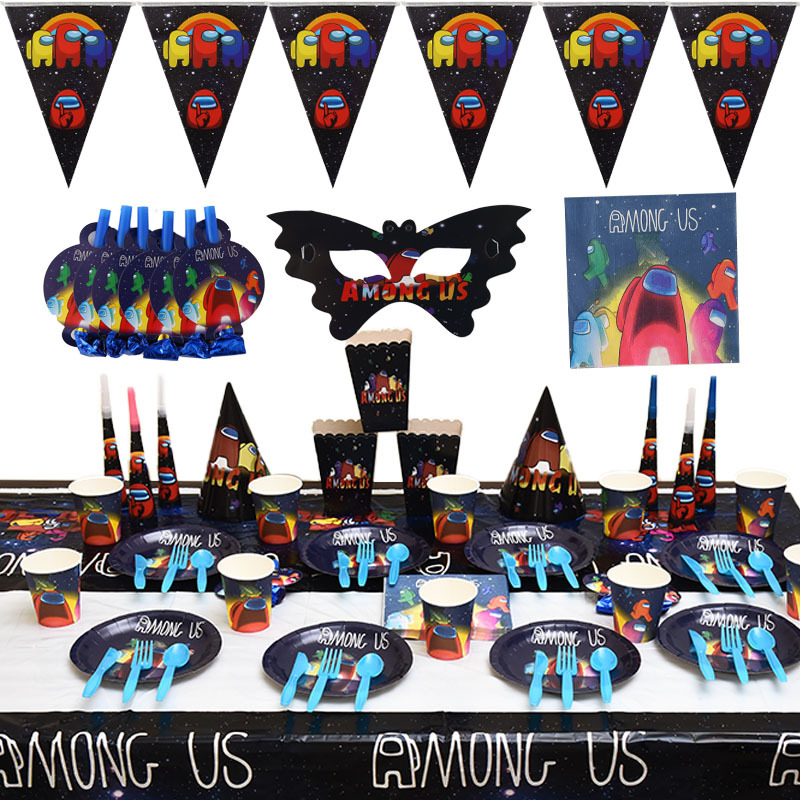 Espacio Hombre Lobo matar ammongus partido decoración suministros juego fiesta de cumpleaños de los niños vajilla traje Placa de papel de fábrica