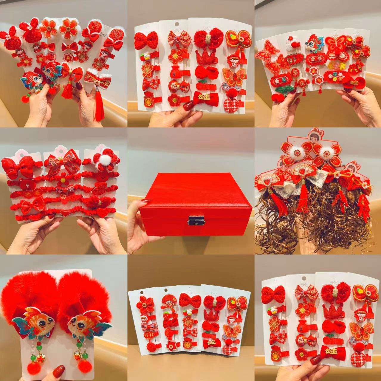 Niños de Año Nuevo clip de cabello Año Nuevo nuevo juego de tarjetas de cabello de Año Nuevo niñas clips de bang rojo clips lateral