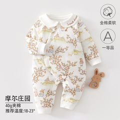 婴儿连体衣a类纯棉40g夹棉外出家居服宝宝时尚高级爬爬服安阳童装