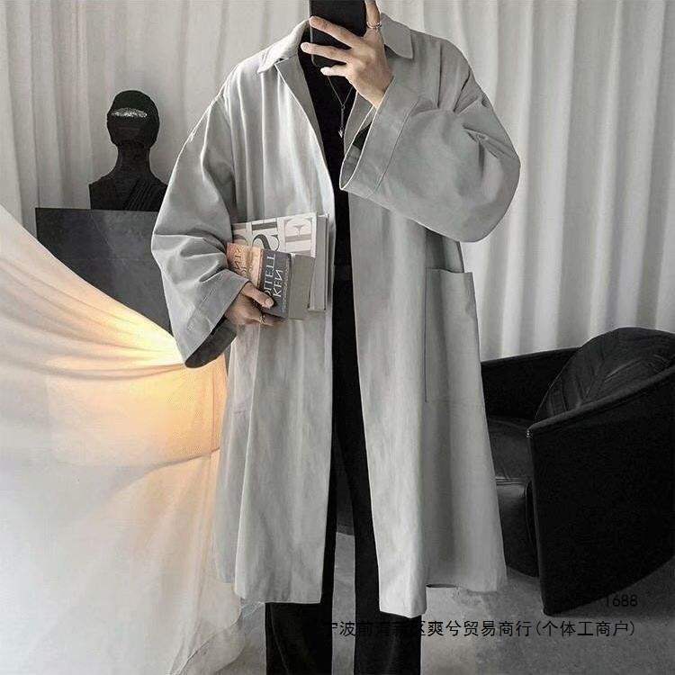 Men's trench coat, mid-length, loose fit, stylish, over-the-knee, trendy and cool, 2026 Korean style summer and autumn Hong Kong style coat.