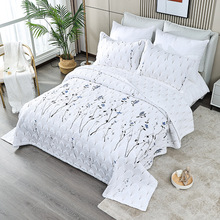 床上用品水洗空调被纯棉新中式燕雀床盖被套斜纹绣花被三件套