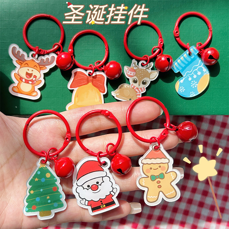 Criativo papai noel chaveiro pingente feminino bonito dos desenhos animados saco de carro pingente natal pequeno presente atacado