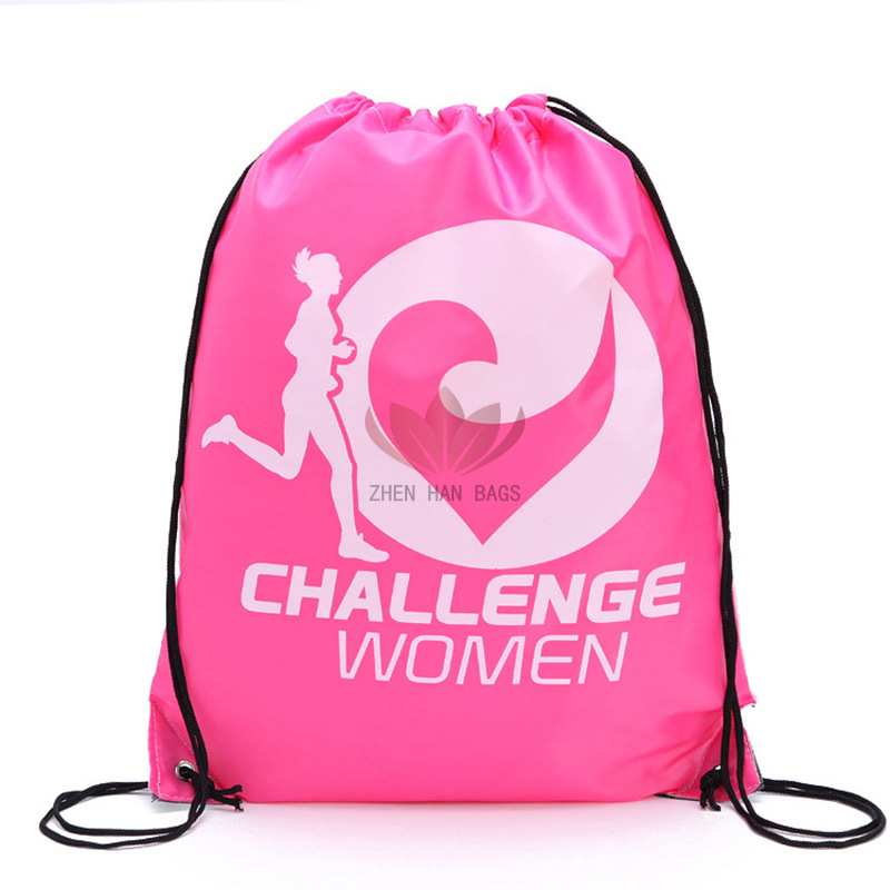 彩色涤纶束口袋尼龙拉绳购物背包袋涤纶布马拉松抽绳双肩背包