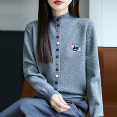【厂家直供】时尚新款半高领彩扣开衫外套女宽松秋季新款毛衣外搭