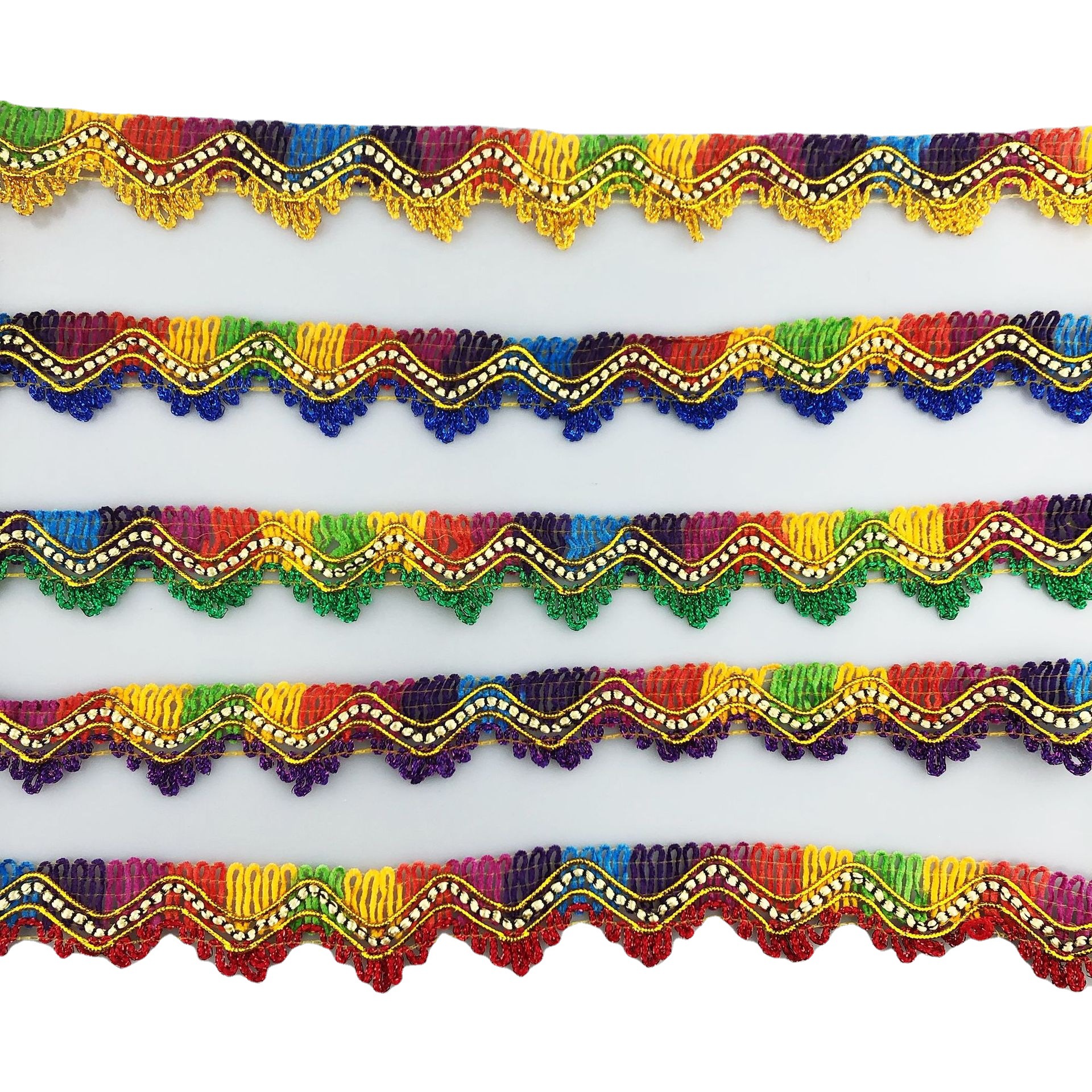 Estilo étnico triángulo oro lentejuelas cinta de encaje camión borde Decoración Accesorios Buda Sala Mesa Borde inferior 9 m