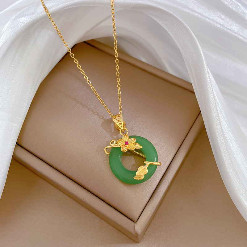 Blumen Jade Halskette Mit Mikrodiamant Perlen Für Damen_voghion.com