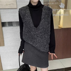 韓系重工のスパンコールの大きいvネックの袖なしのニットの馬甲の春の新型の気質はやせています。
