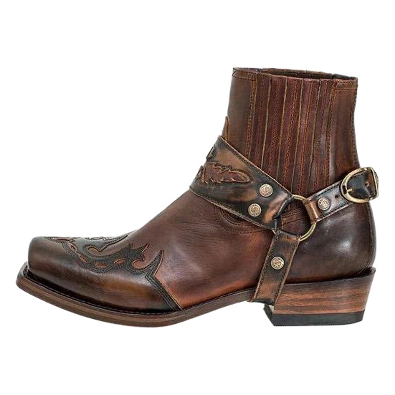 Cross-border Burned Martin Boots Men's Low-heeled Boots Retro Embroidered Boots Casual All-match Large Size Knight Boots Foreign Trade