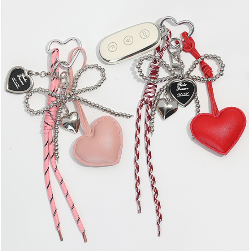 Corazón encantador de la niña arco de perlas de plata Miu bolsos colgantes de cuero amor super hermoso colgantes de llaver