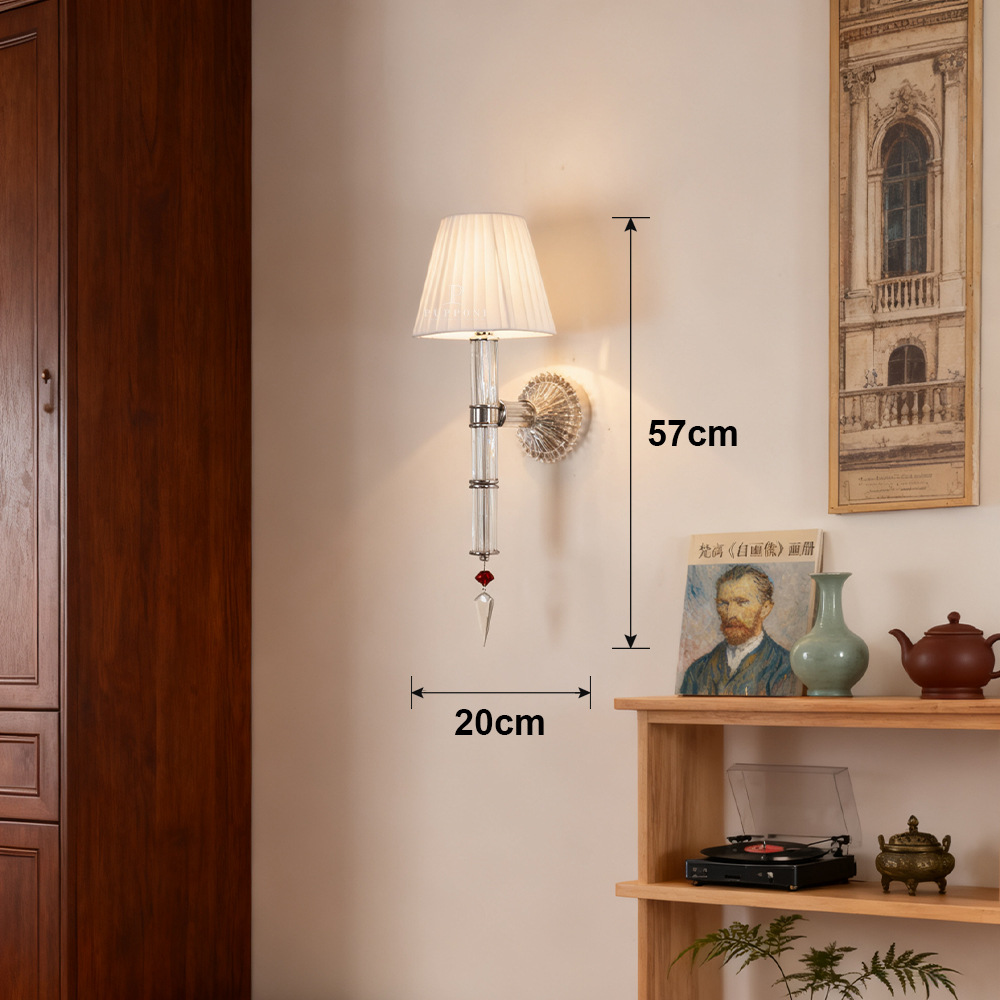 Luz de lujo de cristal francés lámpara de pared de fondo de la sala de estar moderna y simple dormitorio cabezal de cama pasillo lámpara retro