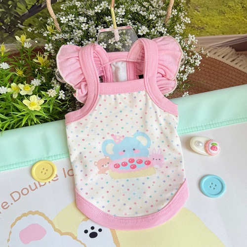 Cats and dogs spring and summer clothes thin cute cartoon print fashionable macaron color suspender Bichon Pomei small short style