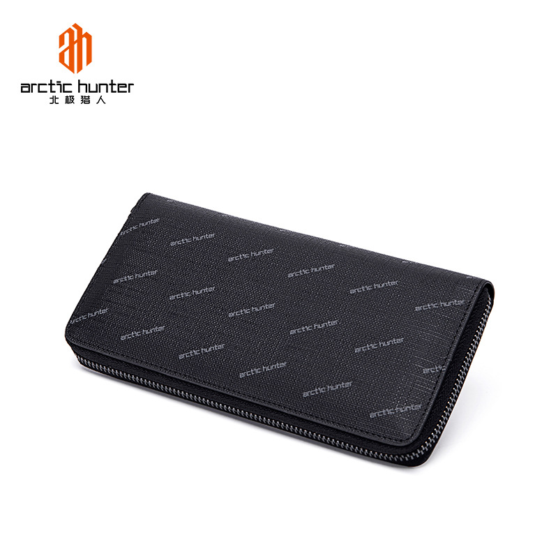 北极猎人新款男士防泼水钱包长款皮夹多卡位男商务拉链多功能钱夹