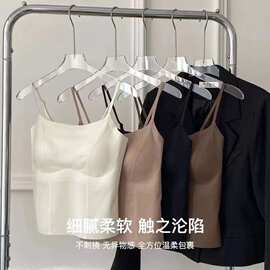 美背吊带文胸一体咖色抹胸上衣女修身无痕打底内衣带胸垫背心内搭