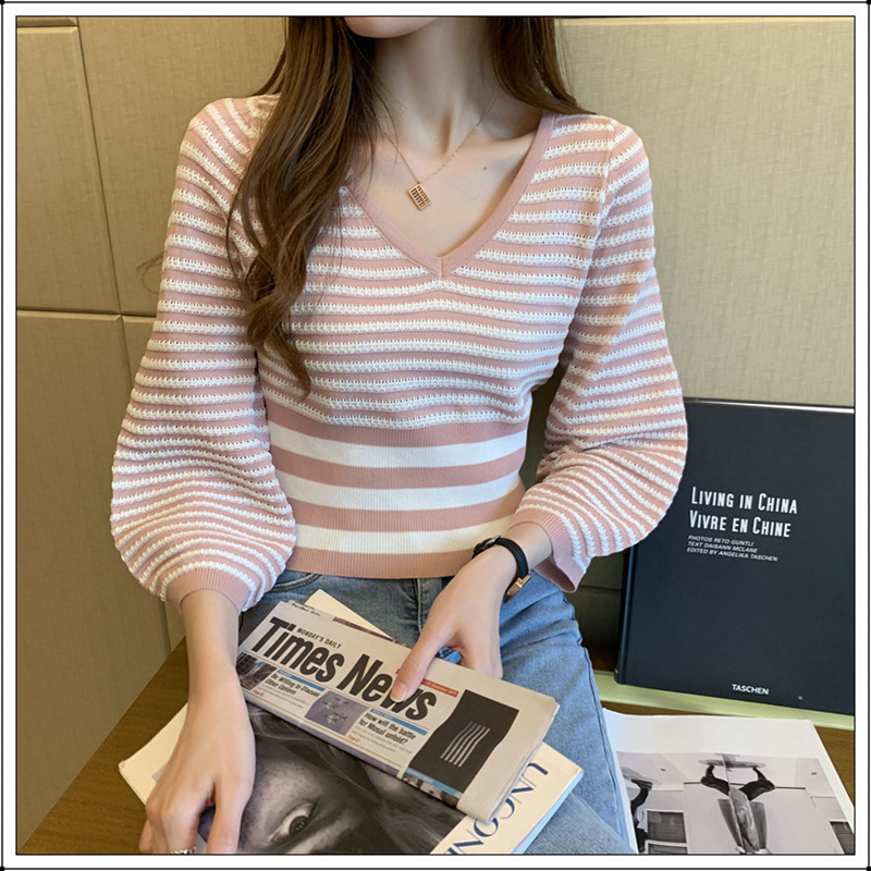 Nuevas prendas de punto para mujer nuevo suéter de estilo chino que toca fondo jersey de rayas horizontales estilo hermana real superior otoño e invierno mujer de gama alta image 5