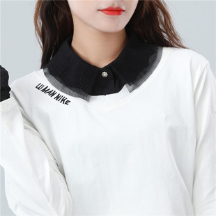 Heavy Accordion Pleated Double-layer Collar, One Diamond Button Collar, Flower Shirt Decoration, Fake Collar, Chiffon Women's Lace Collar