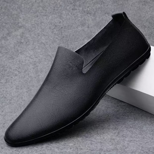 2025 New Summer Men's Shoes Breathable Leather Shoes Casual Slip-On Business Deodorant Soft Leather Men's Dad Shoes