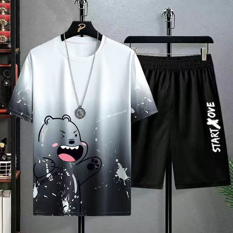 2026 verano nuevo juego de pantalones cortos de mangas cortas deportivas para hombres de tamaño grande casual suelto versátil mangas cortas al por mayor comercio exterior