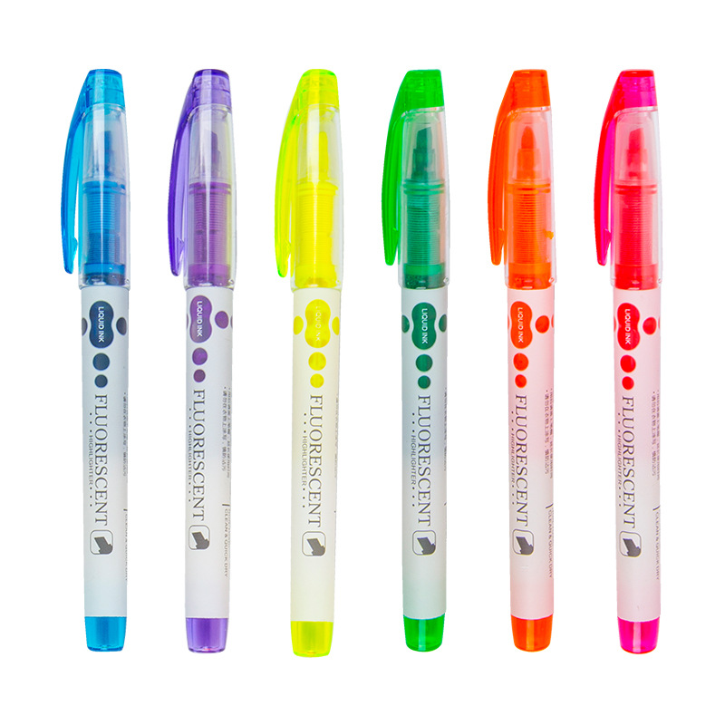 H2371 pluma fluorescente recta pluma fluorescente de gran capacidad pluma de diario escritura suave multicolor fluorescente pluma traje