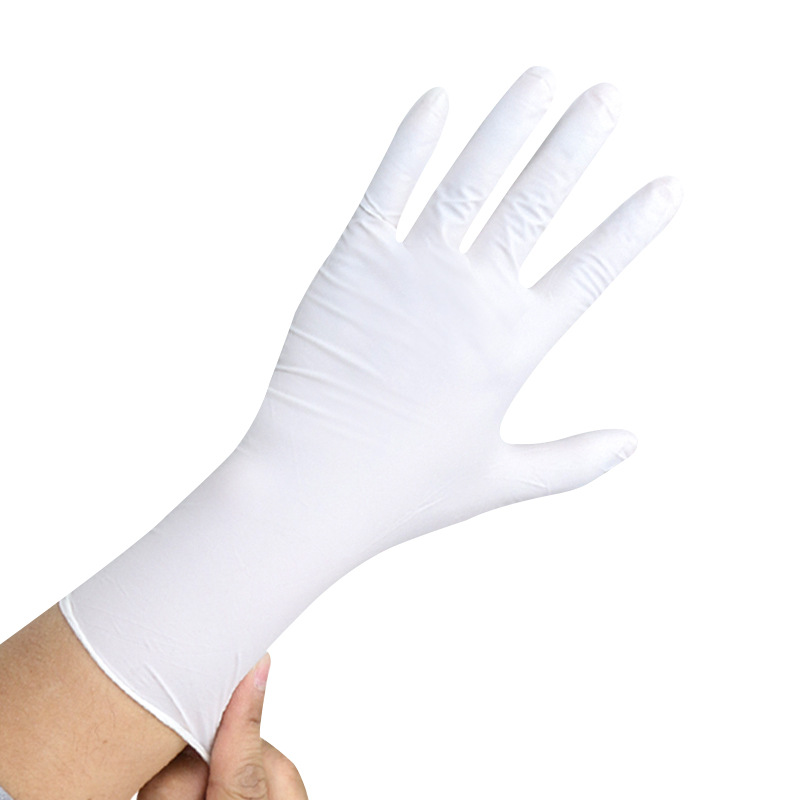 Guantes de nitrilo de grado alimenticio acuáticos resistentes al ácido y álcali blancos al por mayor desechables guantes de nitrilo engrosados alargados de 12 pulgadas