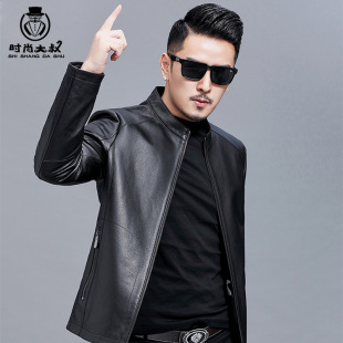 Stand Collar Leather Jacket for Men, Spring and Autumn 2025 New Trendy Thin Style, Autumn and Winter Motorcycle Soft Pu Leather Jacket