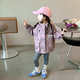 女童春装外套2025新款洋气女孩宝宝春秋款上衣儿童春秋连帽冲锋衣