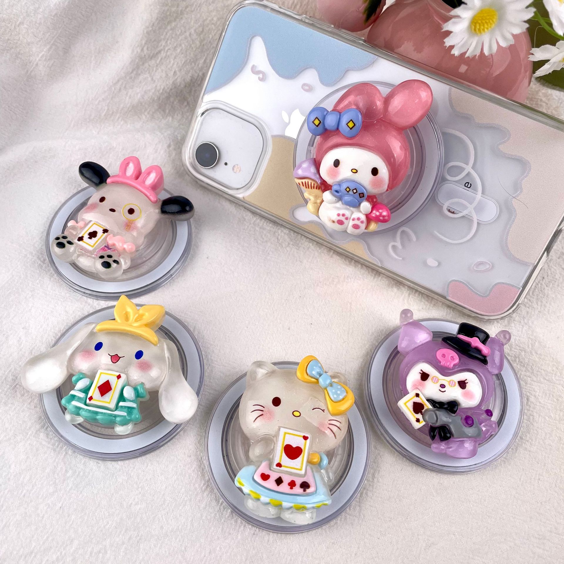 Sanrio Stereo Magnetic Mobile Phone Holder Melody Magsafe Kuromi Kt Cat Airbag Telescopic Resin 3D