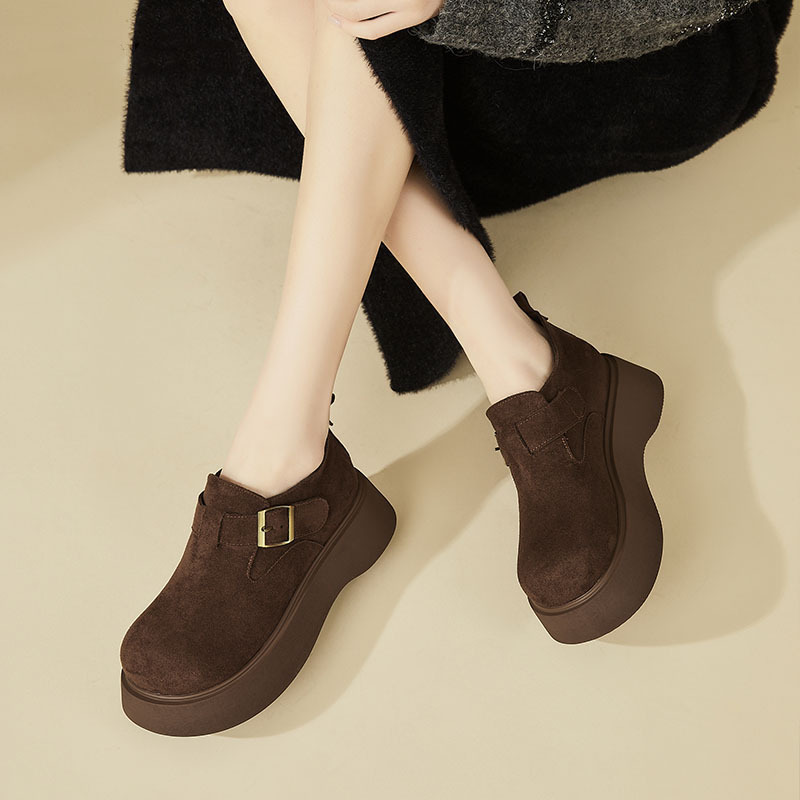厚底勃肯鞋女款2025新款冬季加绒棉鞋子女百搭反绒皮乐福鞋单鞋女