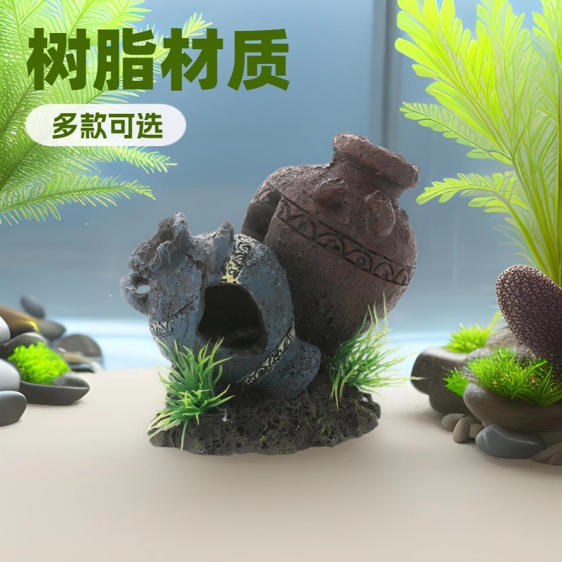 Decoración de paisajismo de pecera vintage olla de barro rota decoración de acuario pescado y camarones poner huevos, jugar y evitar la fábrica de mascotas